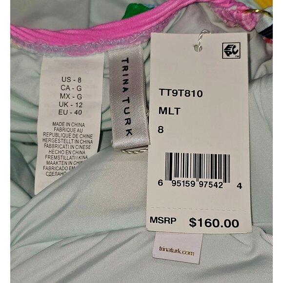 NWT Trina Turk Women's Deco Stripe High Leg Maillot One-Piece Swimsuit Sz 8 2588 - Picture 8 of 11